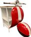 HomeRoots novelty scooter accent cabinet in red and off-white with two shelves, stylish storage furniture for living spaces.