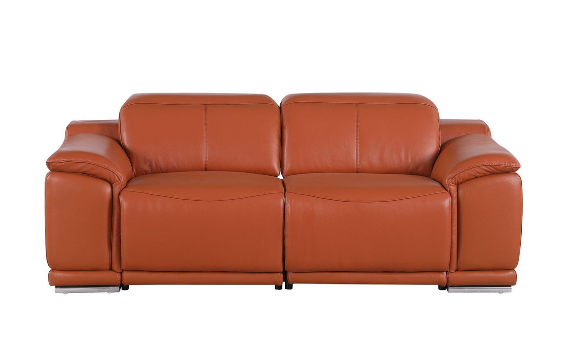 Italian Leather Power Reclining Loveseat - Orange / Silver