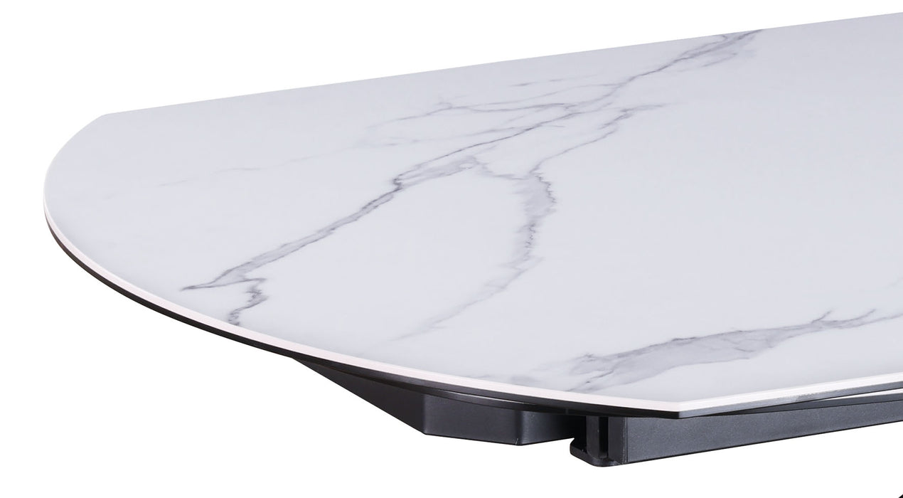 NICOLE Contemporary Extendable Dining Table | Matte White Ceramic Top with Matte Black Steel Base
