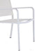 Pair of Chintaly Malibu contemporary outdoor chairs with white mesh sling seats and aluminum frames, set of two.