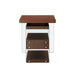 Reversible walnut wooden desk with glass panels, drawers, and shelves by Chintaly, featuring a rotatable design for versatile office use.