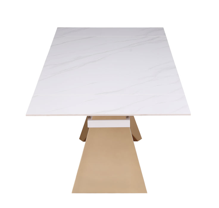 Chintaly AMELIA Extendable Marbleized Ceramic Top Table w/ Steel Base