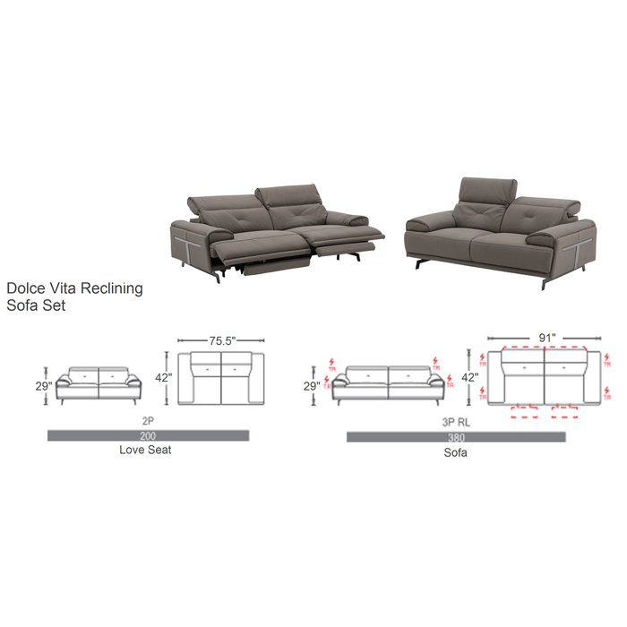 J & M Furniture Dolce Vita Reclining Sofa Set in Brownie