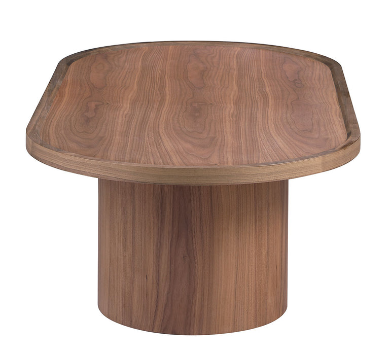 Modern All-Wood Oval Coffee Table | Walnut Veneer Cocktail Table with Pedestal Base