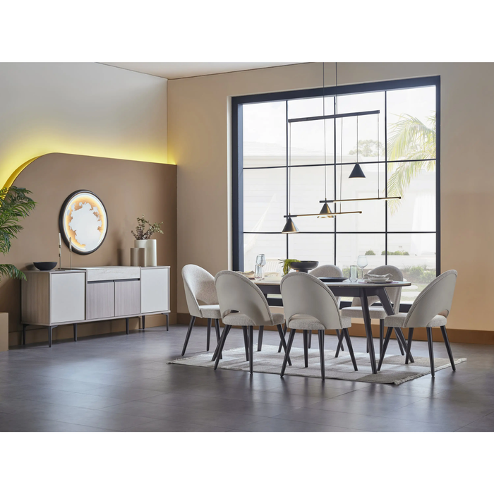 Bellona Mona Dining Room Set Table, 6 Chairs, Buffet and Mirror