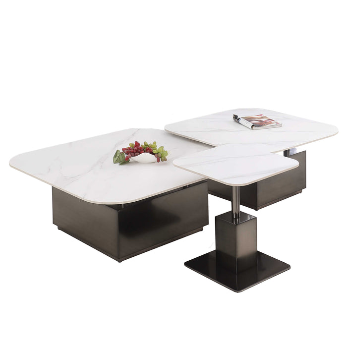 Contemporary Sintered Stone Top Coffee Table | Large Matte White & Graphite Cocktail Table 43"