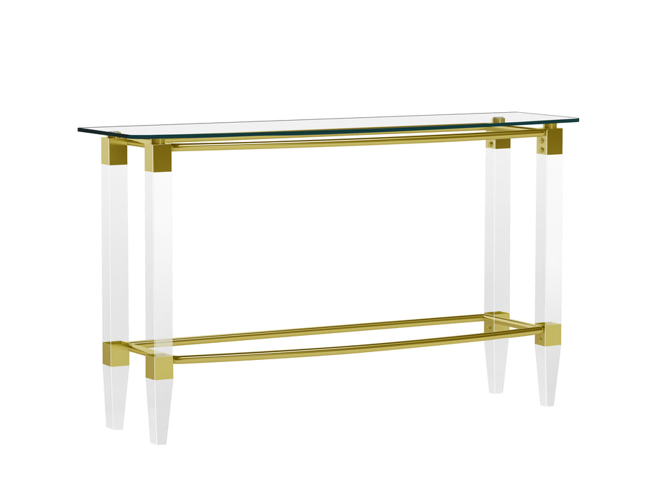 Rectangular Glass Sofa Table with Acrylic Legs & Gold Frame | Contemporary Console Table 52"