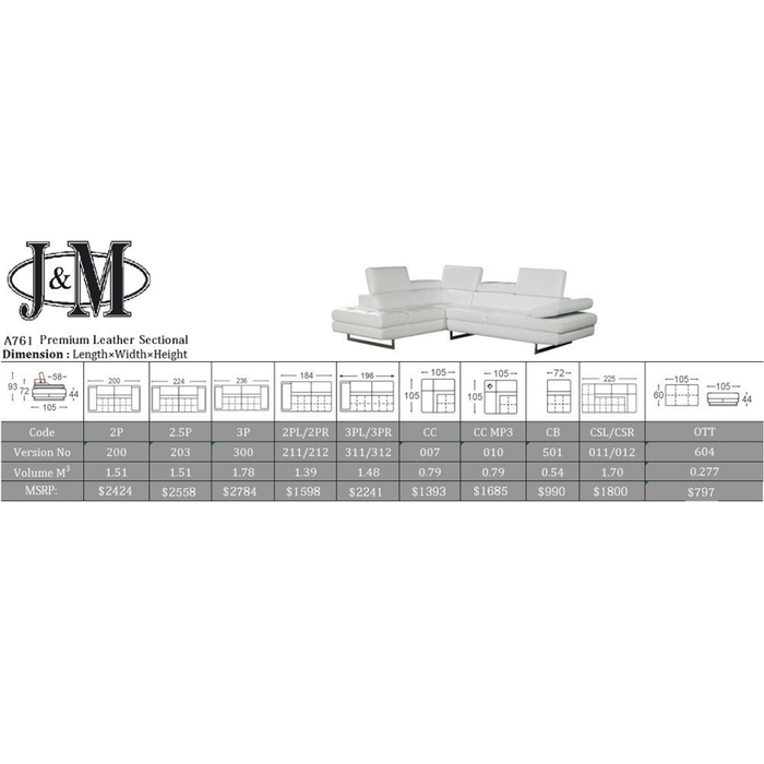 J & M Furniture A761 Italian Leather Sectional in Truffle