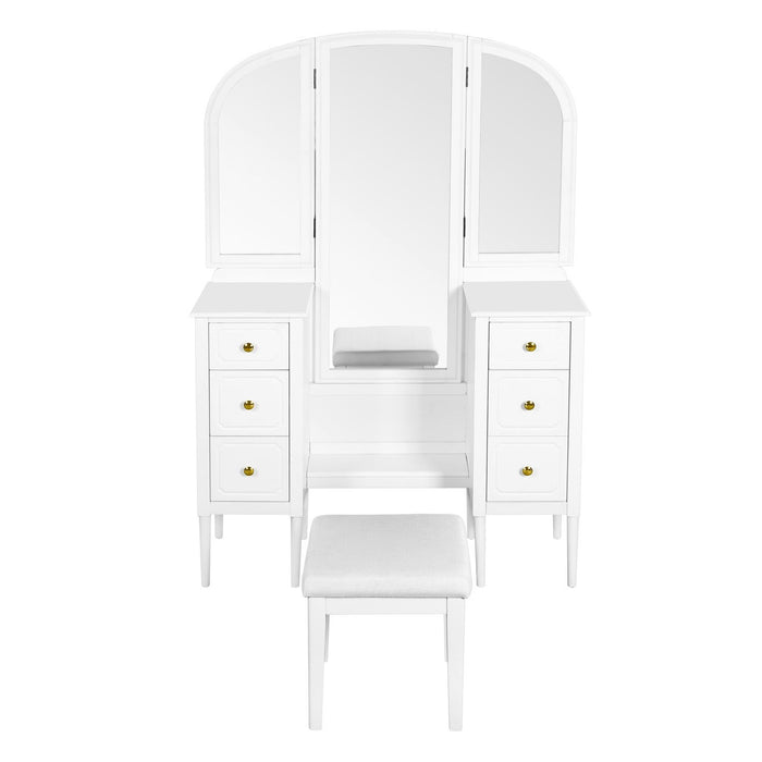 47" Wood Vanity 6 Drawer Dresser - White