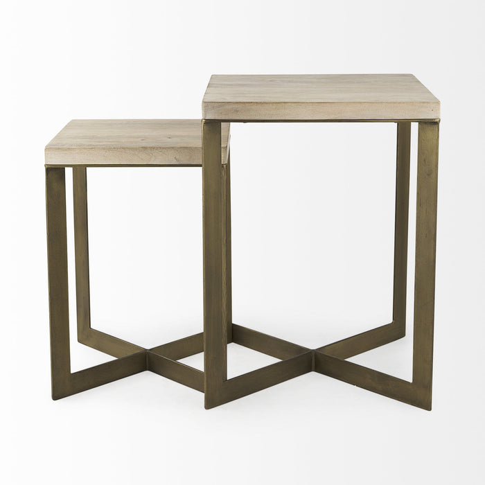 Solid Wood And Metal Square Cross Legs Nested Tables (Set of 2) - Beige