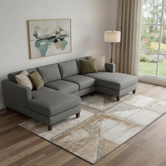 10' X 14' Geometric Washable Area Rug With UV Protection (706499) - Copper / Gray