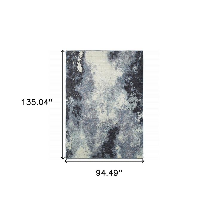 7.9' x 11.3' Abstract Power Loom Area Rug - Ivory And Blue