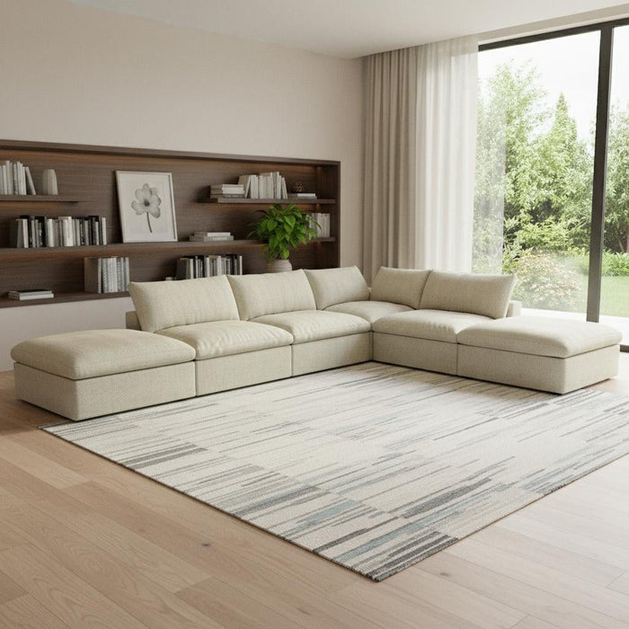 160" 2 Piece Living Room Set Blend Modular Sofa With Ottoman Storage - Khaki