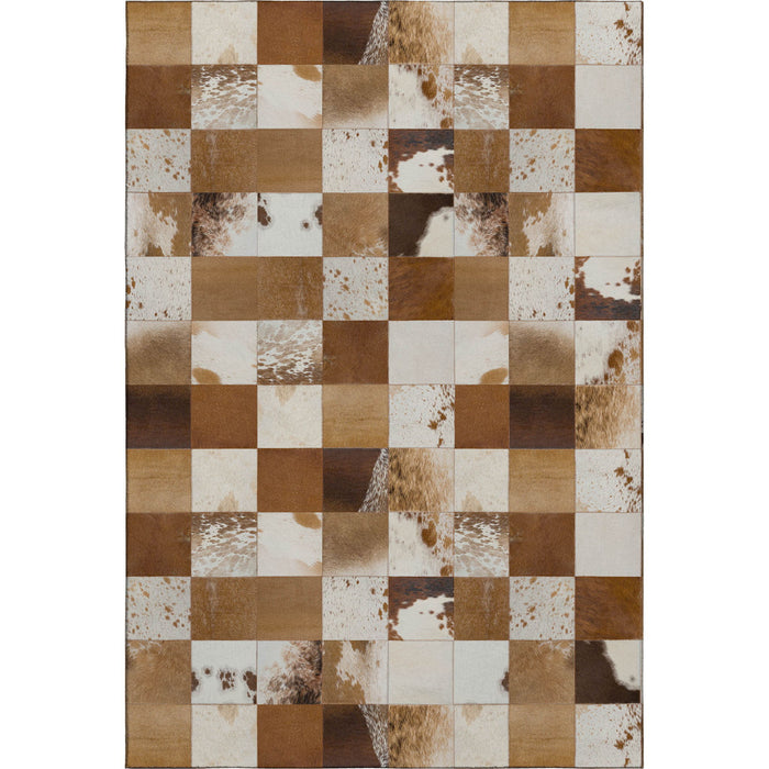 8' X 10' Patchwork Washable Area Rug With UV Protection (644728) - Brown / Ivory