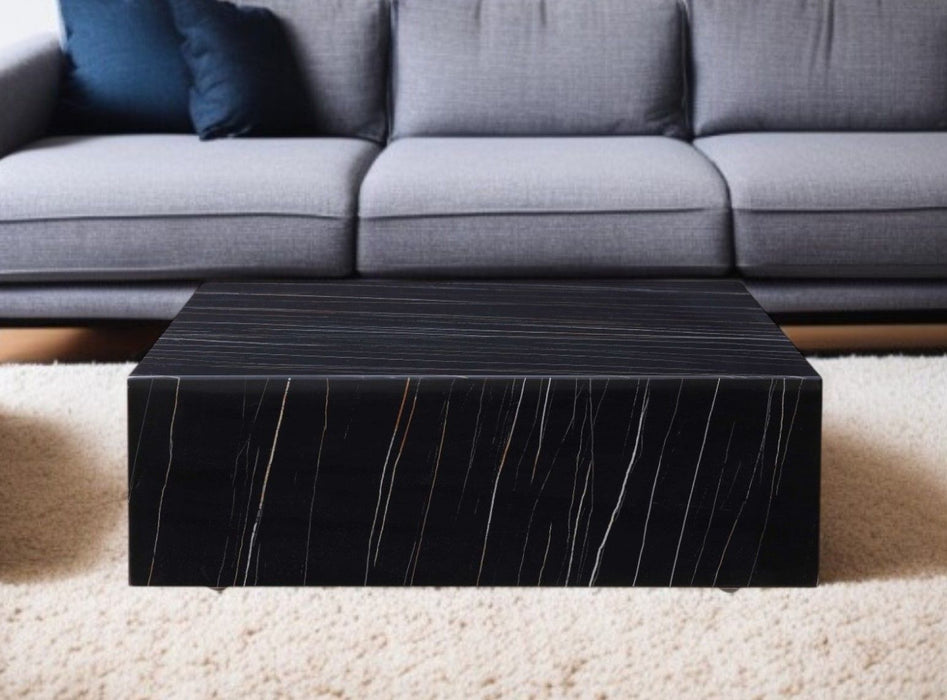 Genuine Marble And Brass Square Coffee Table - Black