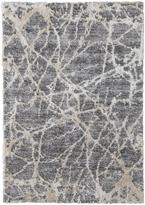 7.9' x 10' Abstract Power Loom Area Rug - Gray And Ivory