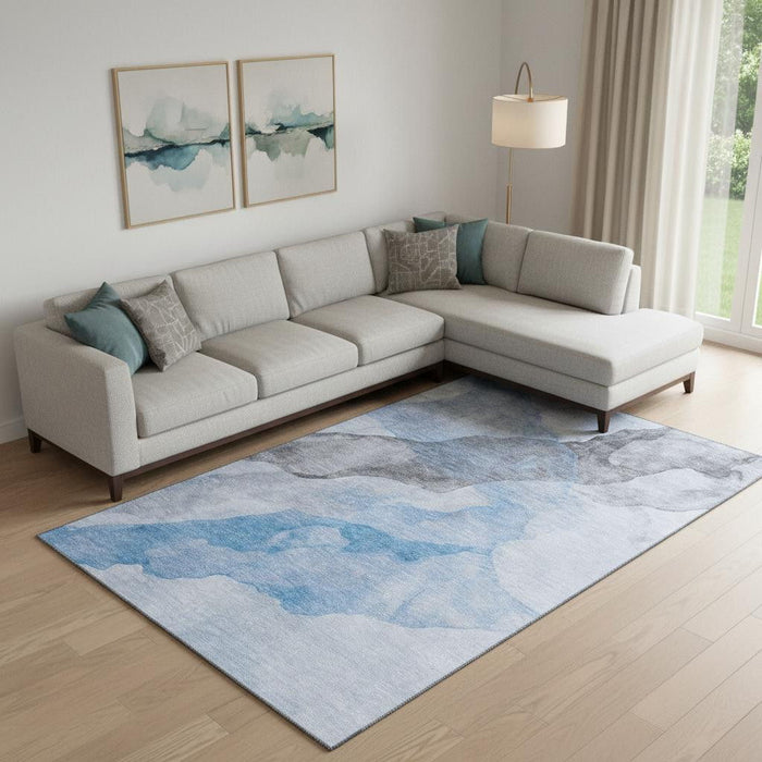 10' X 14' Abstract Washable Area Rug With UV Protection (718187) - Sky Blue / Gray