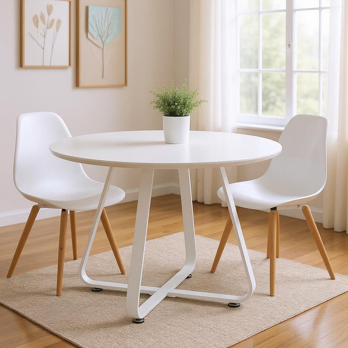 43" Wood And Metal Sled Base Round Top Dining Table - White