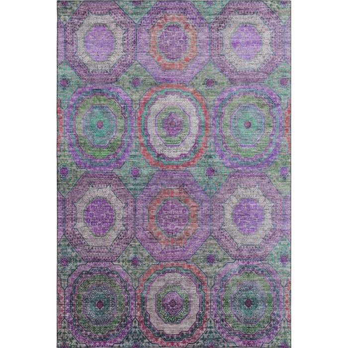 10' X 14' Geometric Washable Area Rug With UV Protection (716509) - Purple / Lime Green