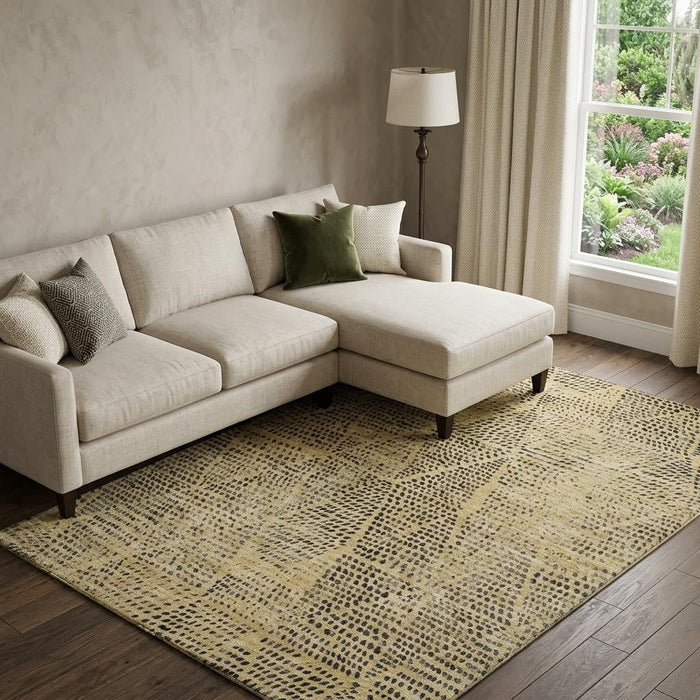 10' X 14' Diamond Washable Area Rug With UV Protection (650572) - Gold / Charcoal
