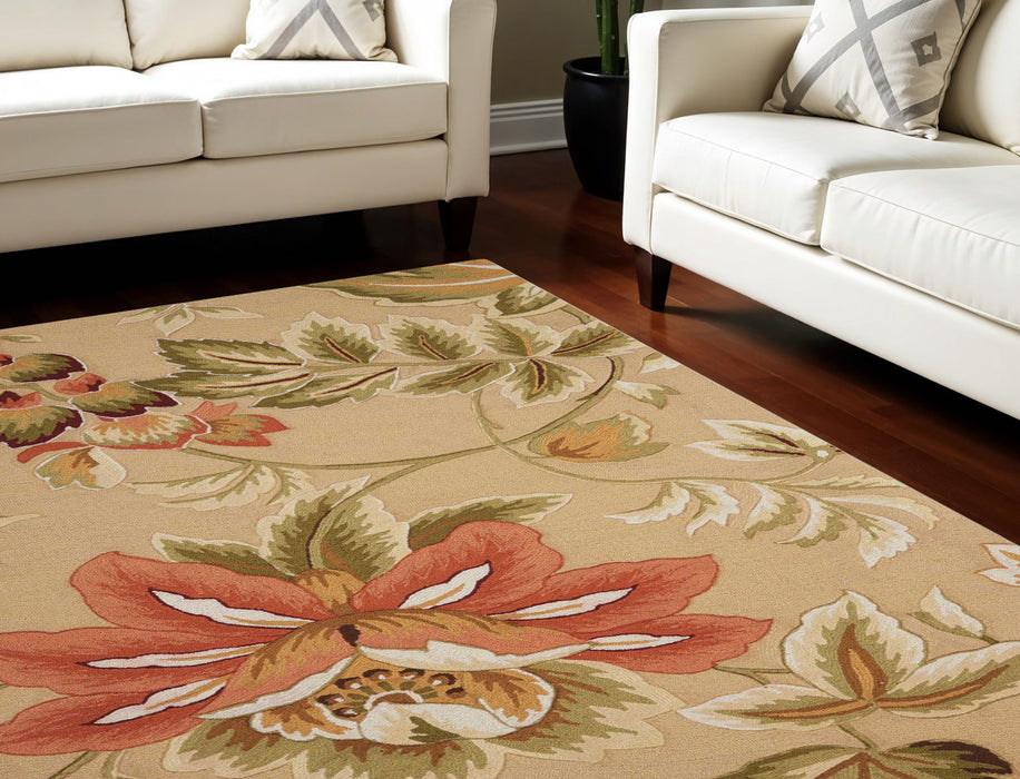 8' X 11' Floral Area Rug - Beige And Red