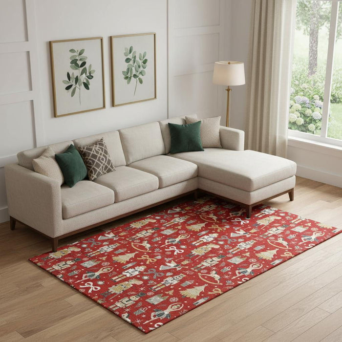 10' X 14' Floral Washable Area Rug With UV Protection (702467) - Red / Gold / Gray