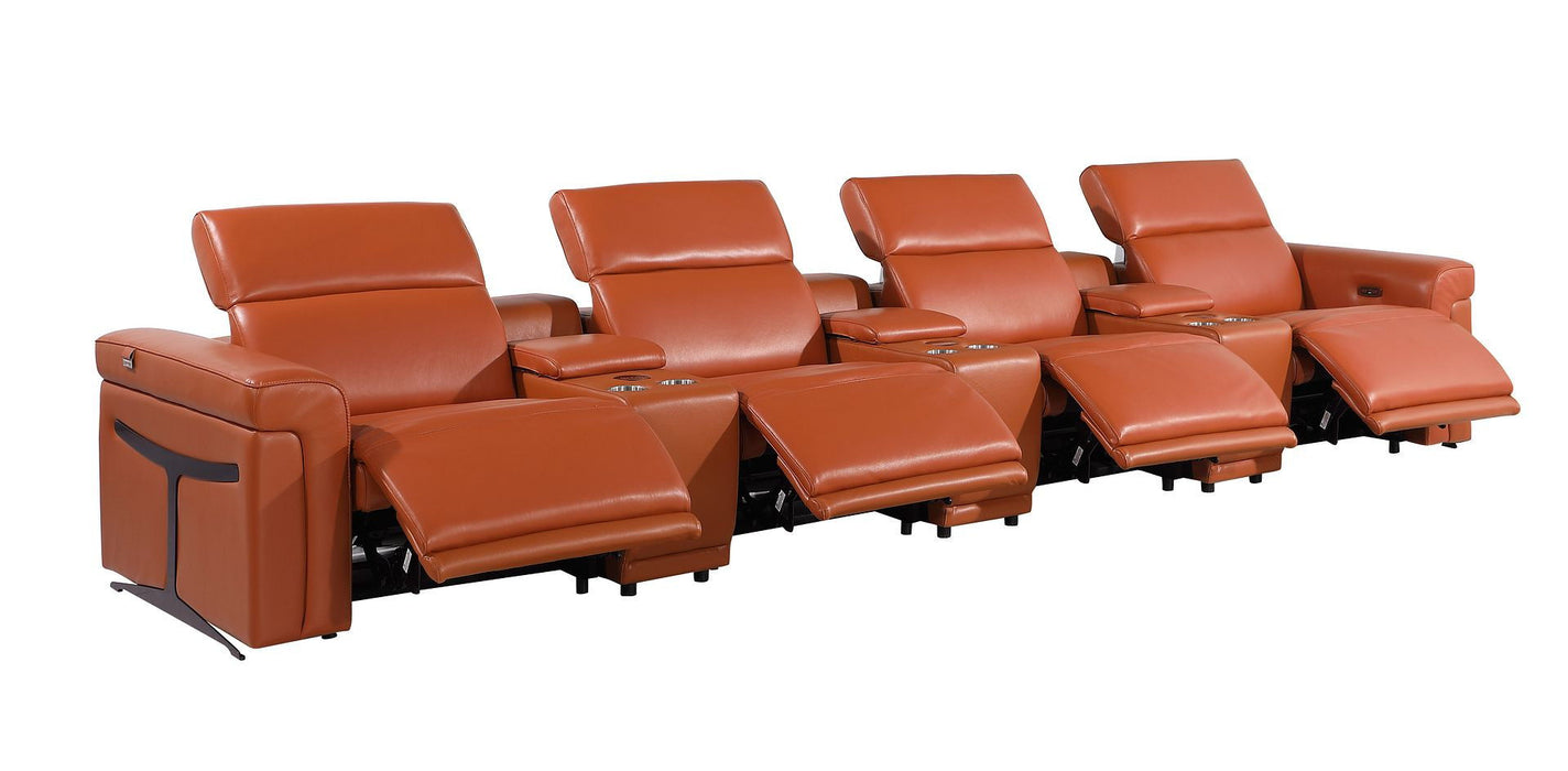 Top Grain Leather Reclining Metal USB Sofa (720374) - Camel
