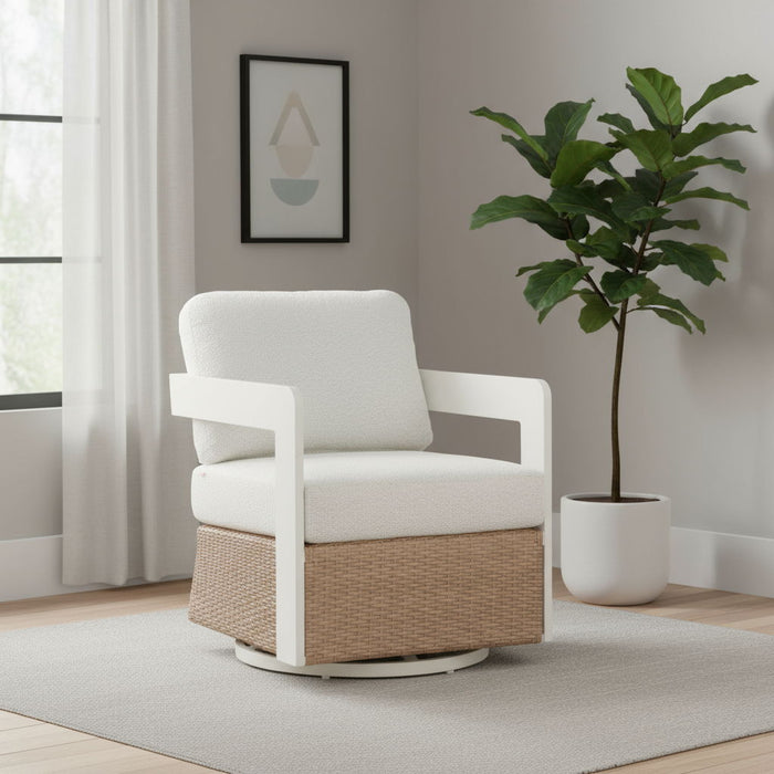 26" Modern Upholstered Swivel Arm Chair - White