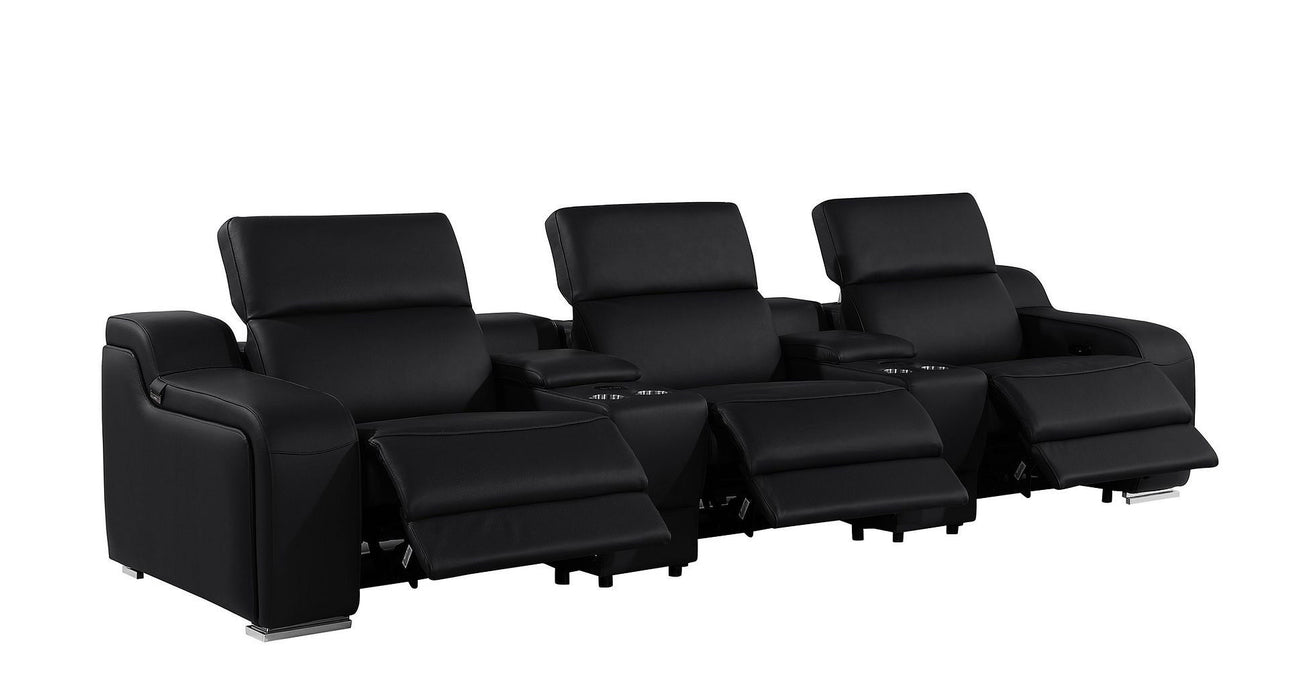 129" Italian Leather Reclining USB Sofa - Black