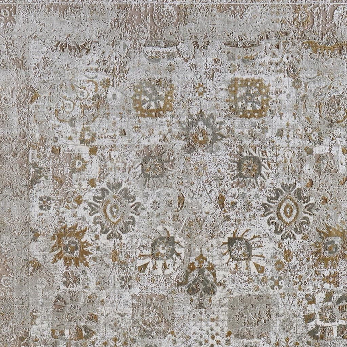 12' X 18' Floral Area Rug With Fringe (722062) - Ivory / Gray / Gold
