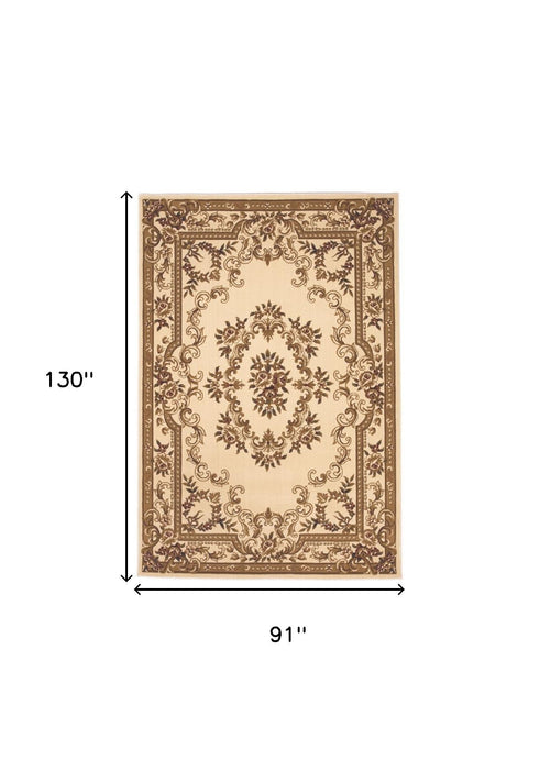 8' x 11' Machine Woven Hand Carved Floral Medallion Indoor Area Rug - Ivory
