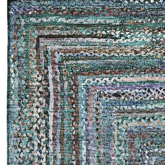 10' X 14' Geometric Washable Area Rug With UV Protection (699268) - Teal / Brown