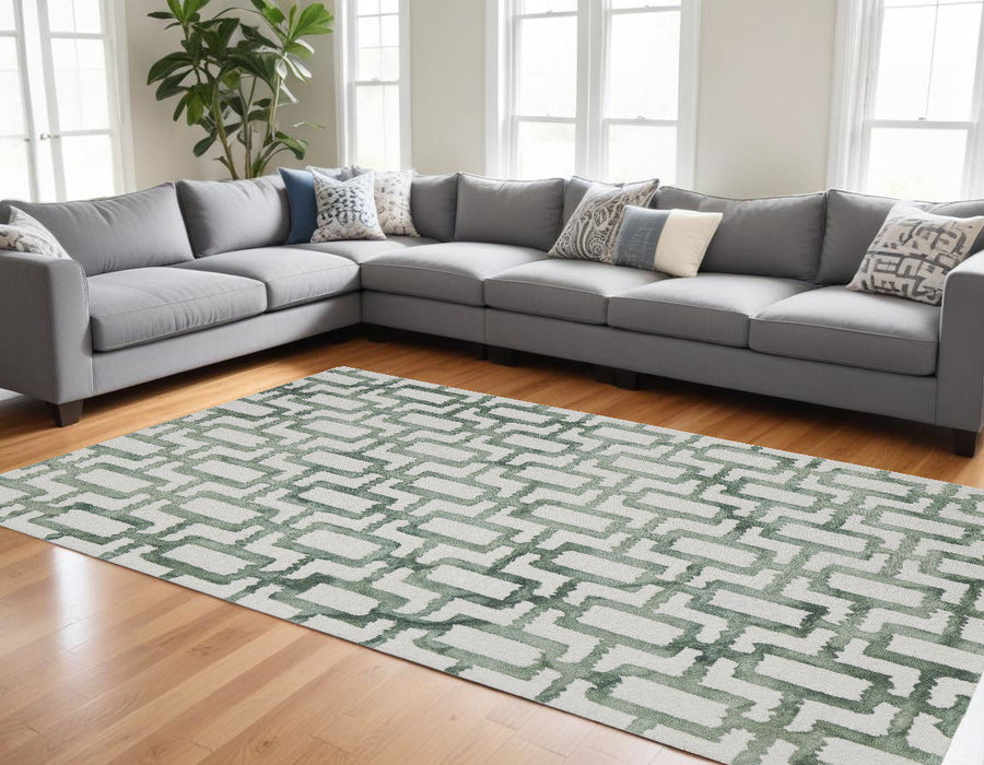 8' x 11' Wool Geometric Tufted Handmade Area Rug - Ivory And Green