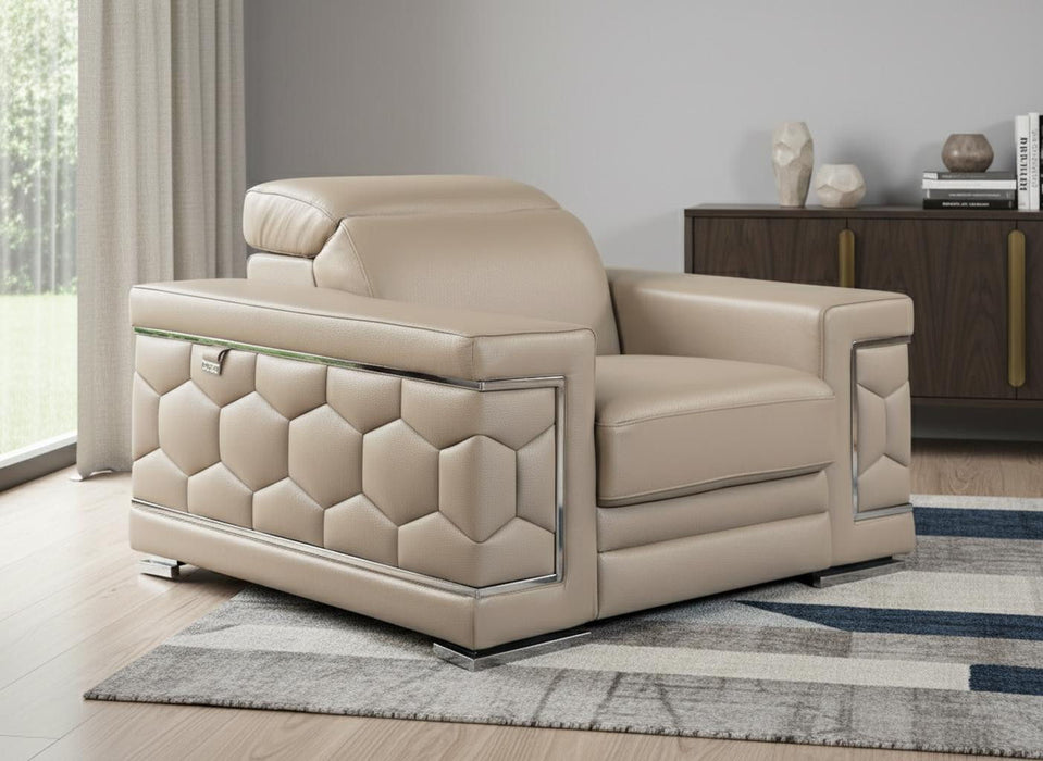 Faux Leather Club Chair - Beige And Silver