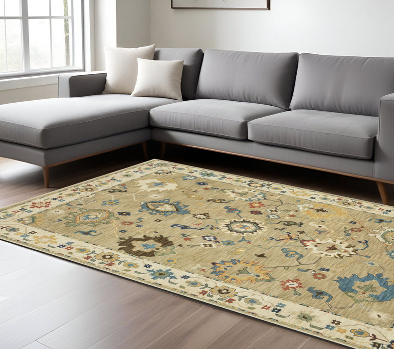 10' X 13' Oriental Area Rug With Fringe - Beige