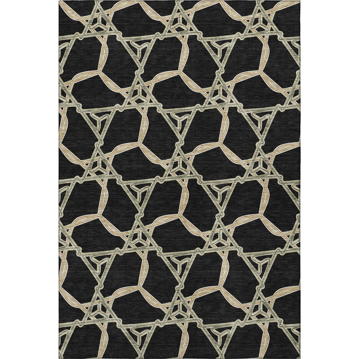 10' X 14' Geometric Washable Area Rug With UV Protection (675966) - Black / Beige / Ivory