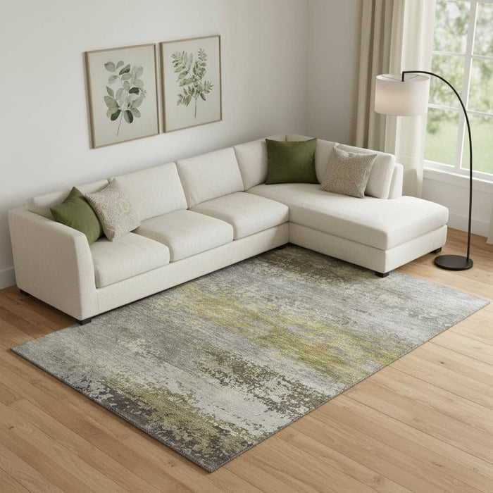 10' X 14' Abstract Washable Area Rug With UV Protection (717128) - Taupe / Gold