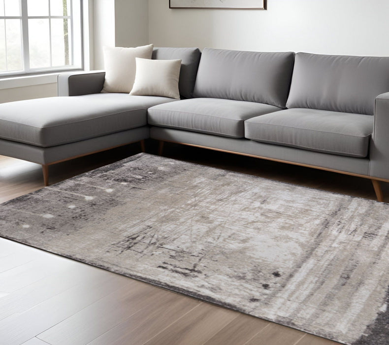 10' X 8' Abstract Distressed Area Rug - Gray / Taupe