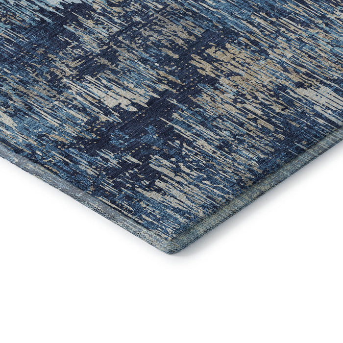 10' X 14' Striped Washable Area Rug With UV Protection (693324) - Navy Blue / Ivory / Gray