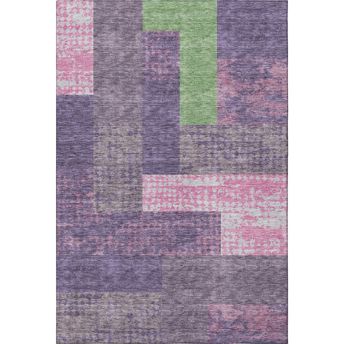 10' X 14' Geometric Washable Area Rug With UV Protection (674976) - Purple / Green / Pink