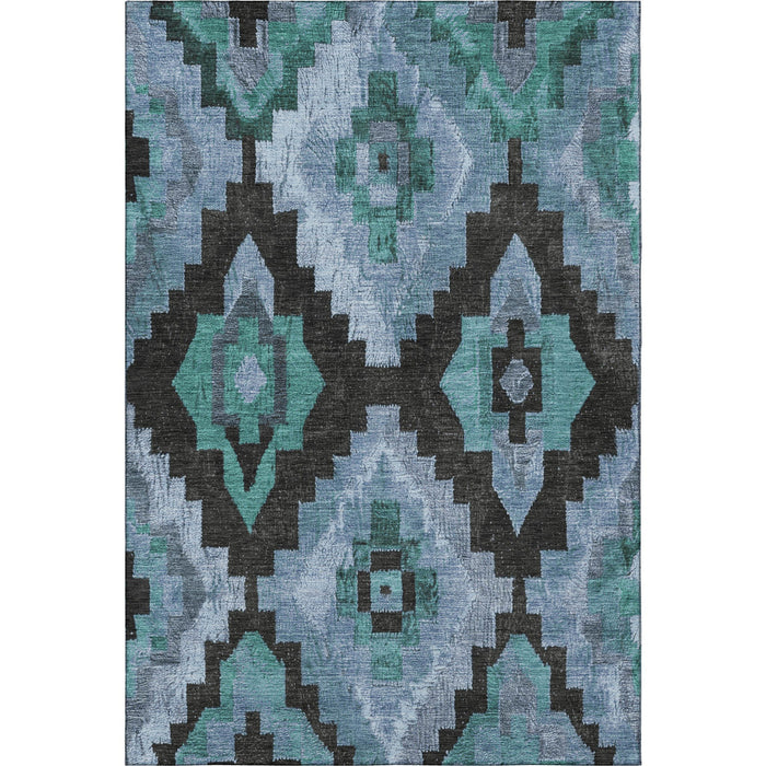 10' X 14' Washable Area Rug With UV Protection (707245) - Teal / Charcoal