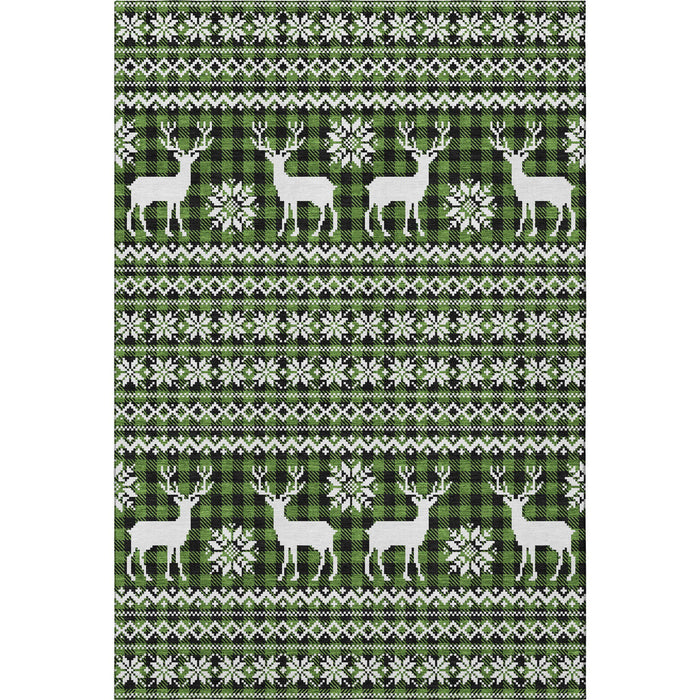 10' X 14' Abstract Geometric Washable Area Rug With UV Protection (701960) - Green / Ivory / Black