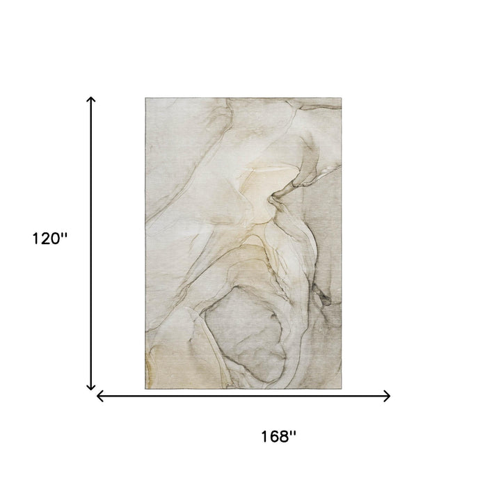 10' X 14' Abstract Washable Area Rug With UV Protection (646608) - Beige / Ivory