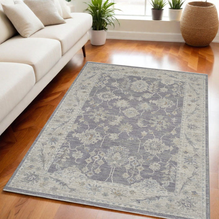 8' X 10' Floral Power Loom Area Rug - Gray And Ivory