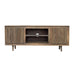 Giga TV cabinet with two doors made of recycled wood, in brown finish, modern TV stand for living room storage.