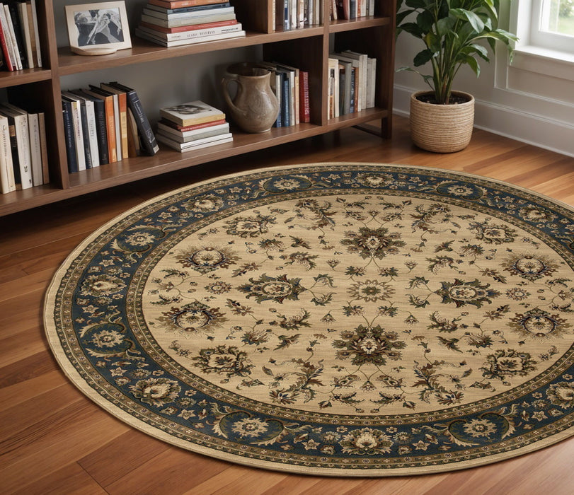 8' Oriental Round Rug - Ivory And Blue