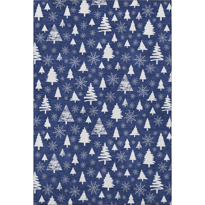 10' X 14' Abstract Geometric Washable Area Rug With UV Protection (701846) - Navy Blue / Ivory