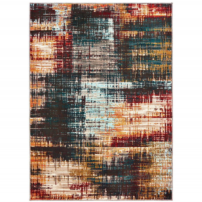 10' x 13' Abstract Power Loom Stain Resistant Area Rug - Blue Gold Red And Gray