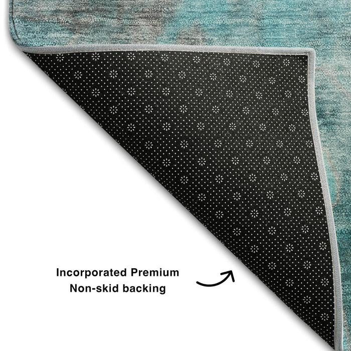 10' X 14' Abstract Washable Area Rug With UV Protection (649414) - Teal / Gray