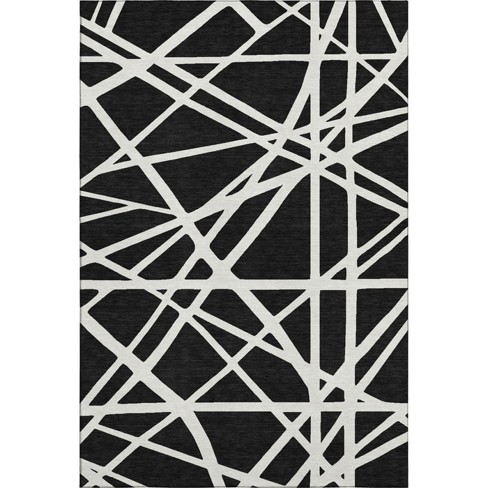 10' X 14' Geometric Washable Area Rug With UV Protection (681575) - Black / Ivory